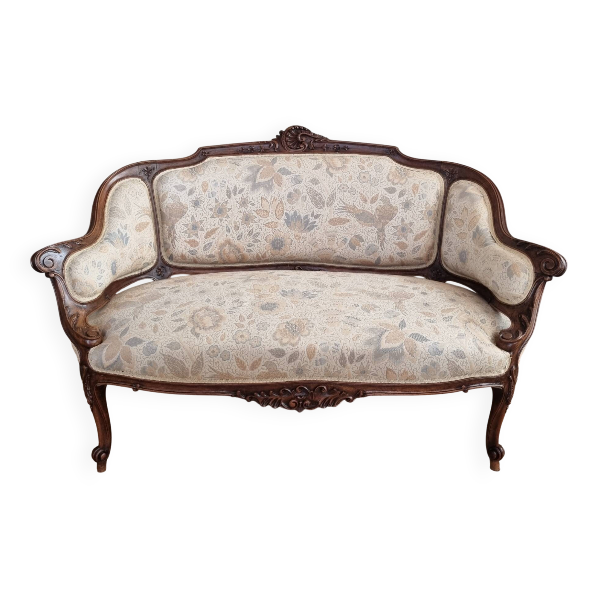 Small sofa or bench in Louis XV style, rococo.