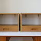 2 wall-mounted Scandinavian bedside tables with drawers, oak, 1960.