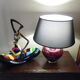 Dolphin table lamp, foot in glazed ceramic, fabric shade, 1960s