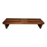 Vintage brutalist bench in solid teak with slats – 1970s