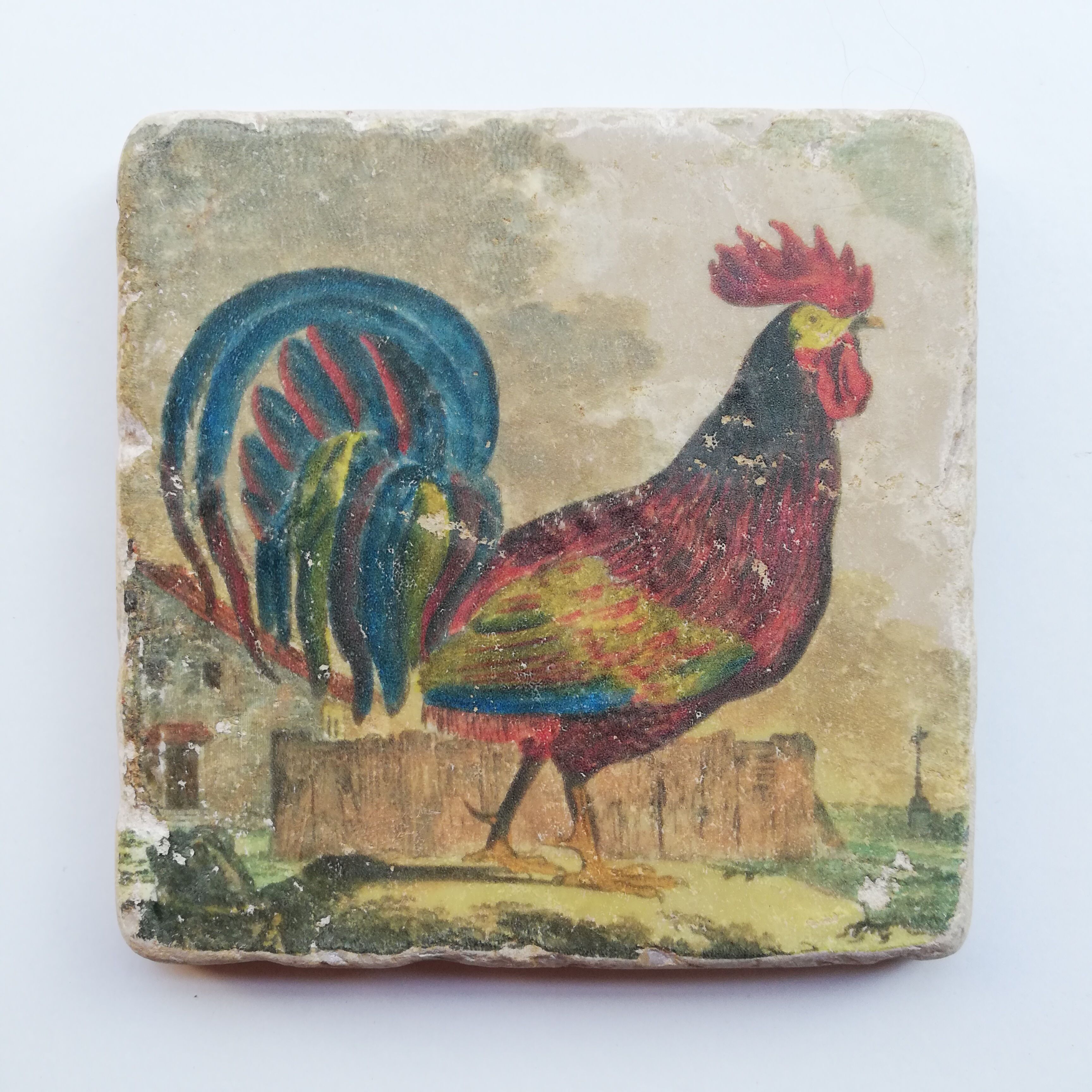 Marble coaster, rooster décor