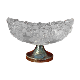 Coupe en verre et métal à décor de fleurs