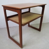 danish sidetable in teak with wicker storage place