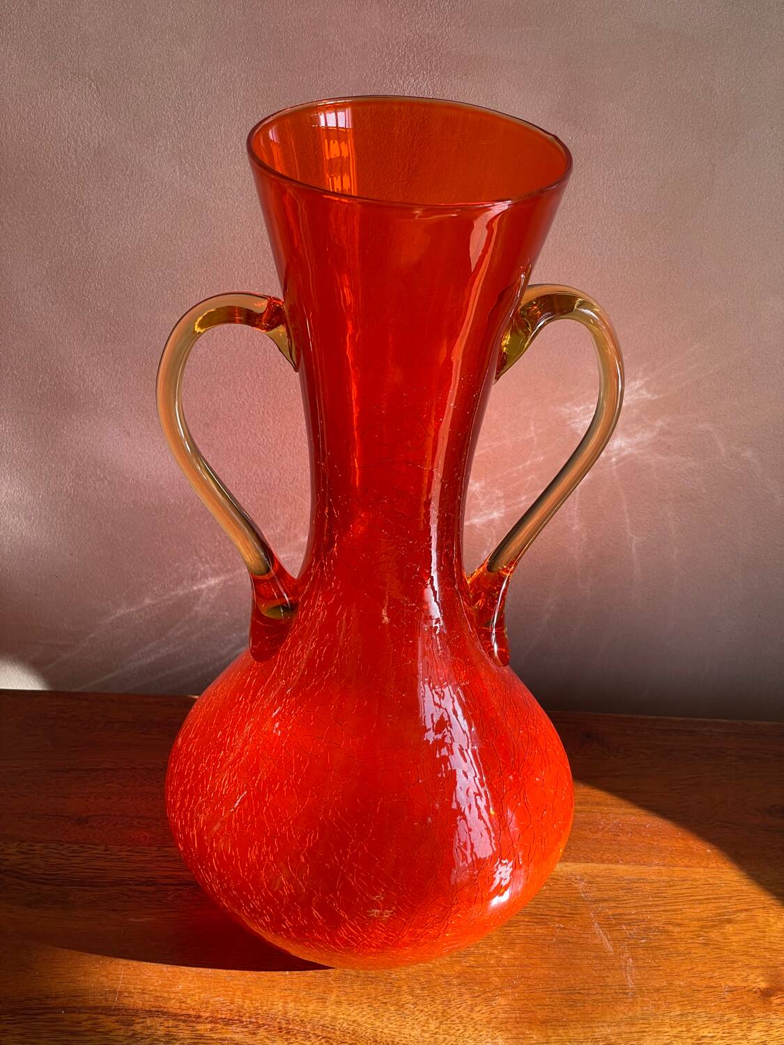 Crackled glass vase