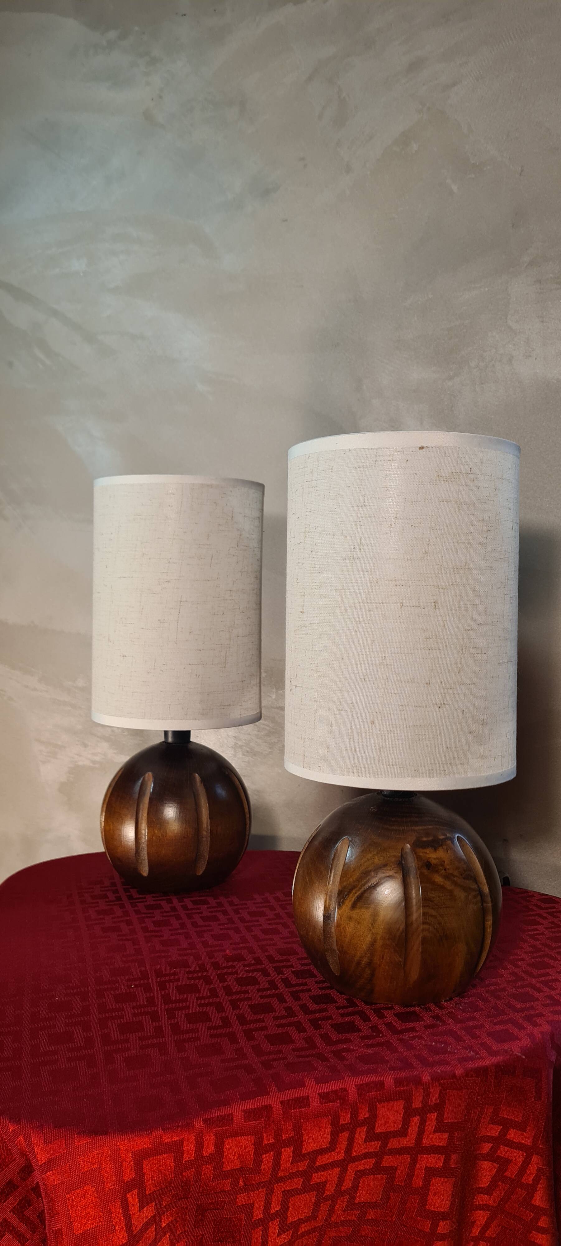 Pair of Scandinavian-style wooden ball lamps