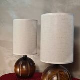 Pair of Scandinavian-style wooden ball lamps