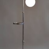 Lampadaire chromé restauré, acier, verre de lait, hauteur réglable, tchèque, années 1930