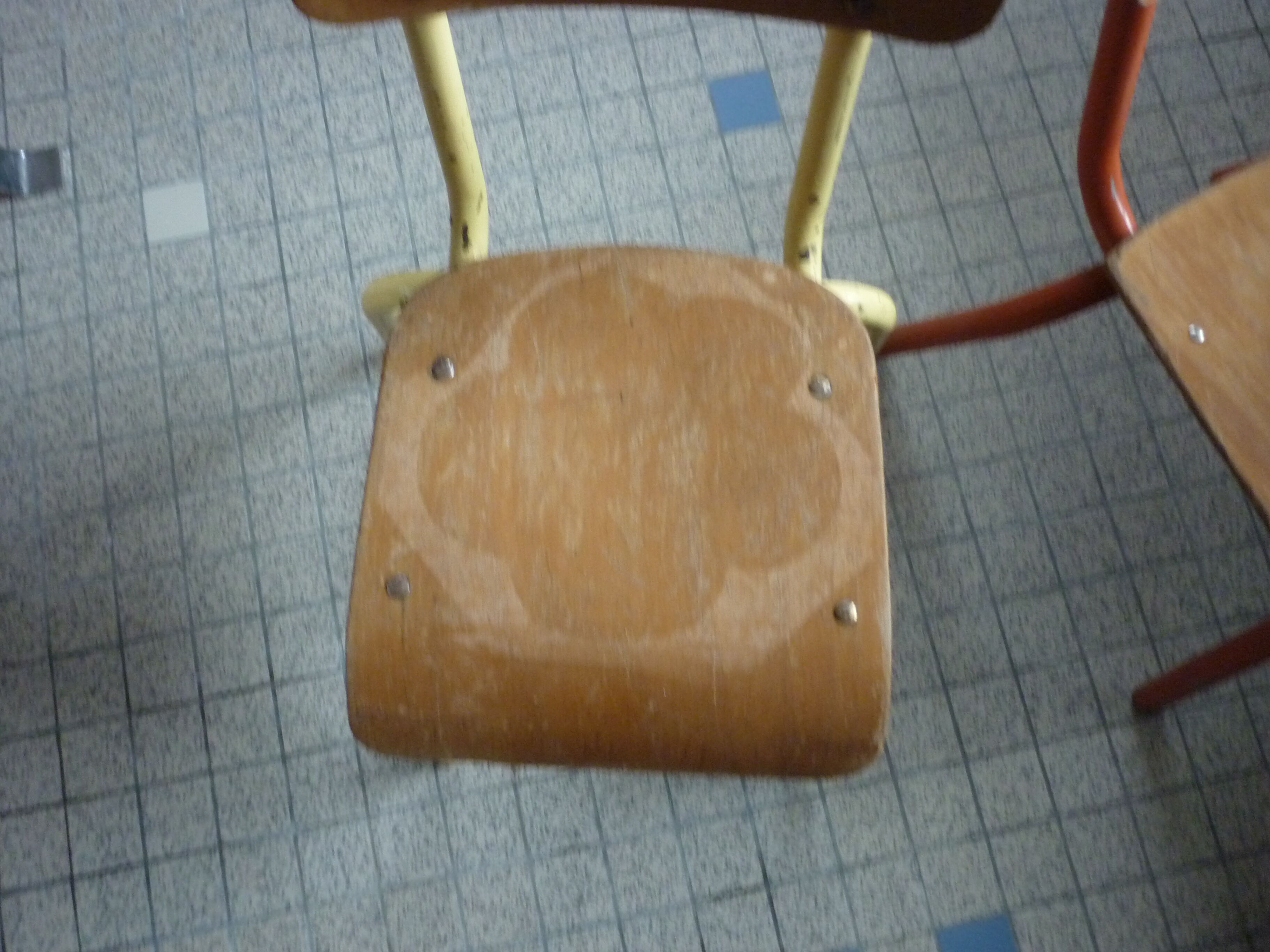 2 chairs child metal orange and yellow wood