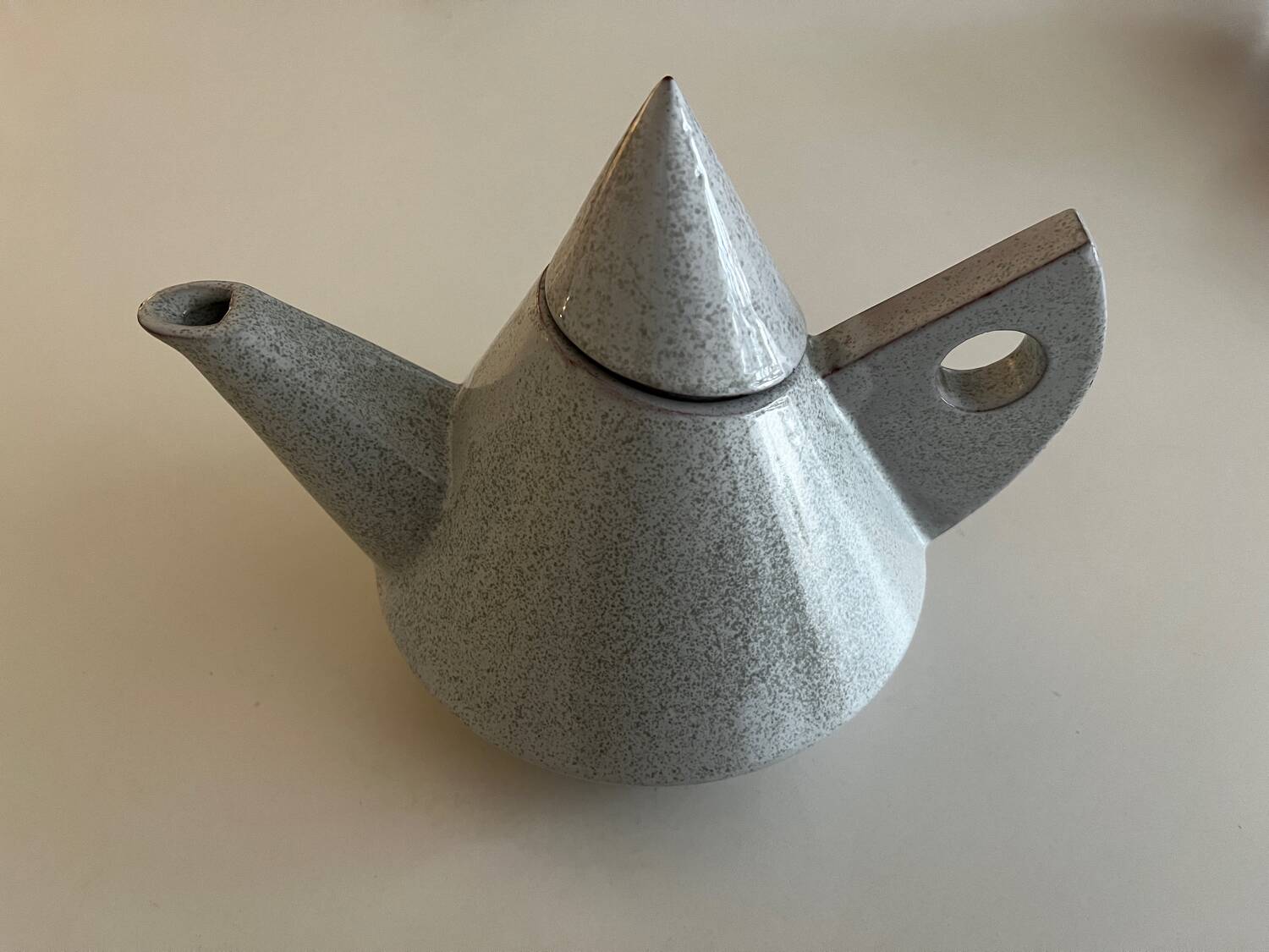 80s/90s design tea set, speckled ceramic, teapot + 6 cups.
