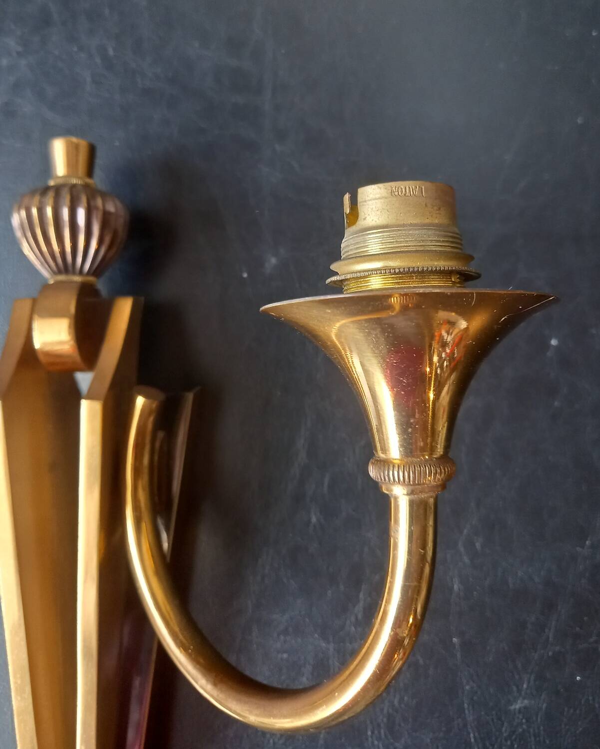 2-light wall light in gold metal, 40s-50s