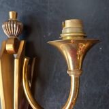 2-light wall light in gold metal, 40s-50s