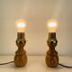 Pair of pine lamps, turned wood, vintage