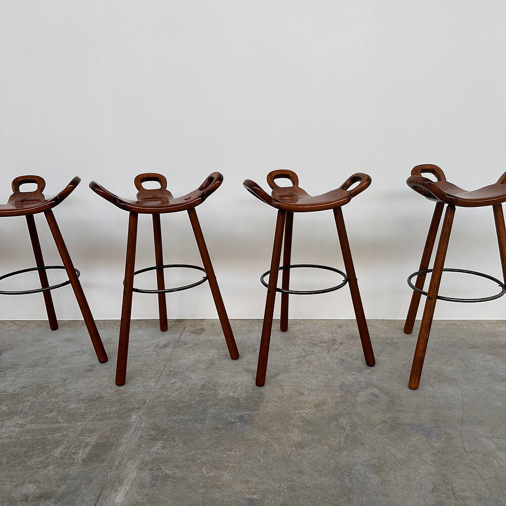 Vintage Sergio Rodrigues style bar stool, solid wood saddle stool, Brazilian modern