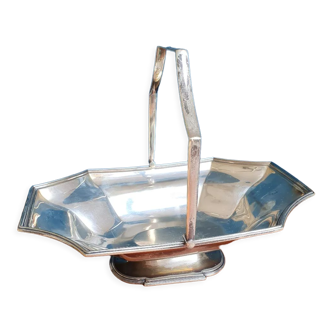 Flat on foot fruit basket silver metal with handle stamped d&a numbered