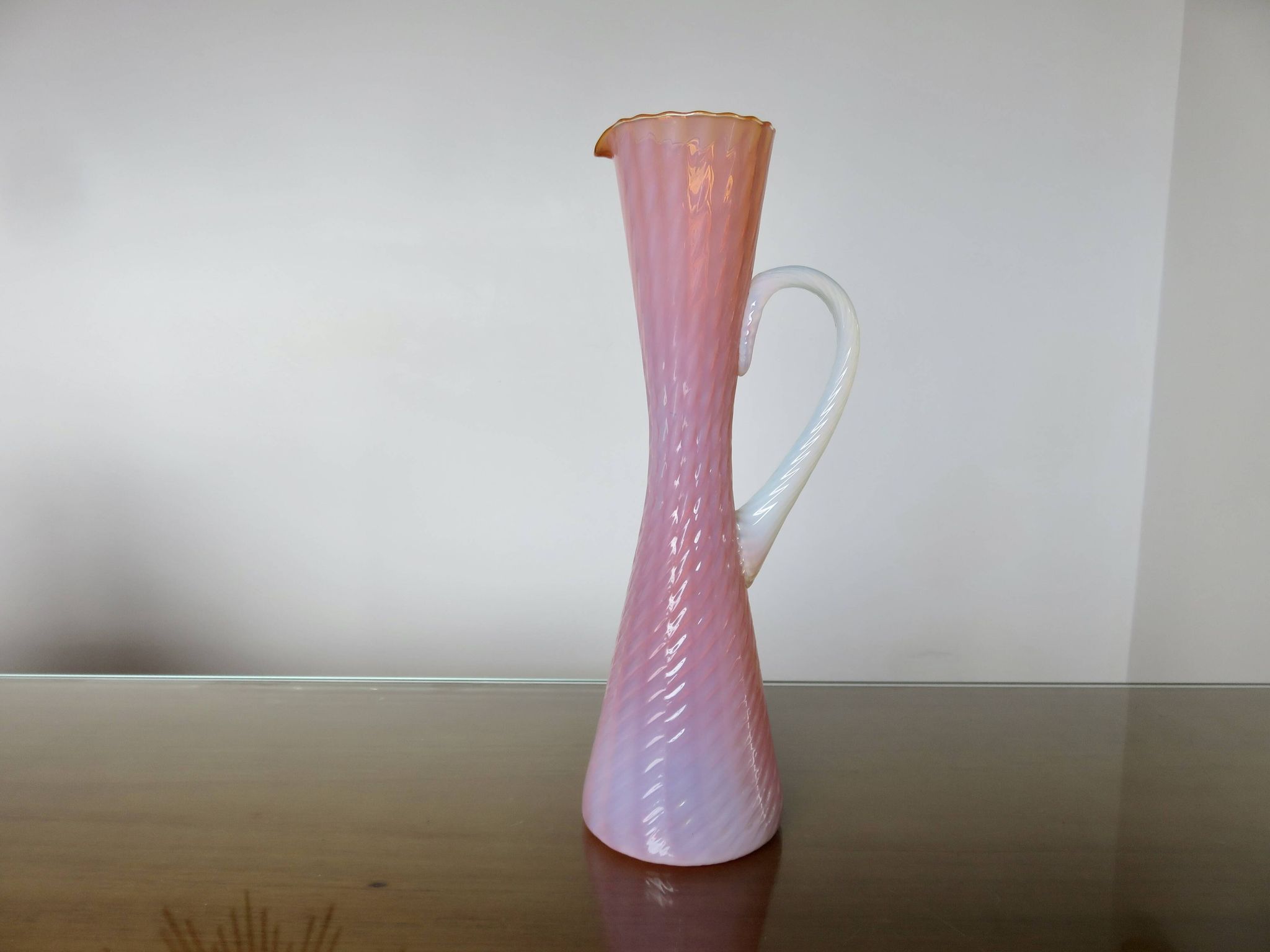 Vase, soliflore stelvia glass, italy, pink, orange and opalescent, 1960s