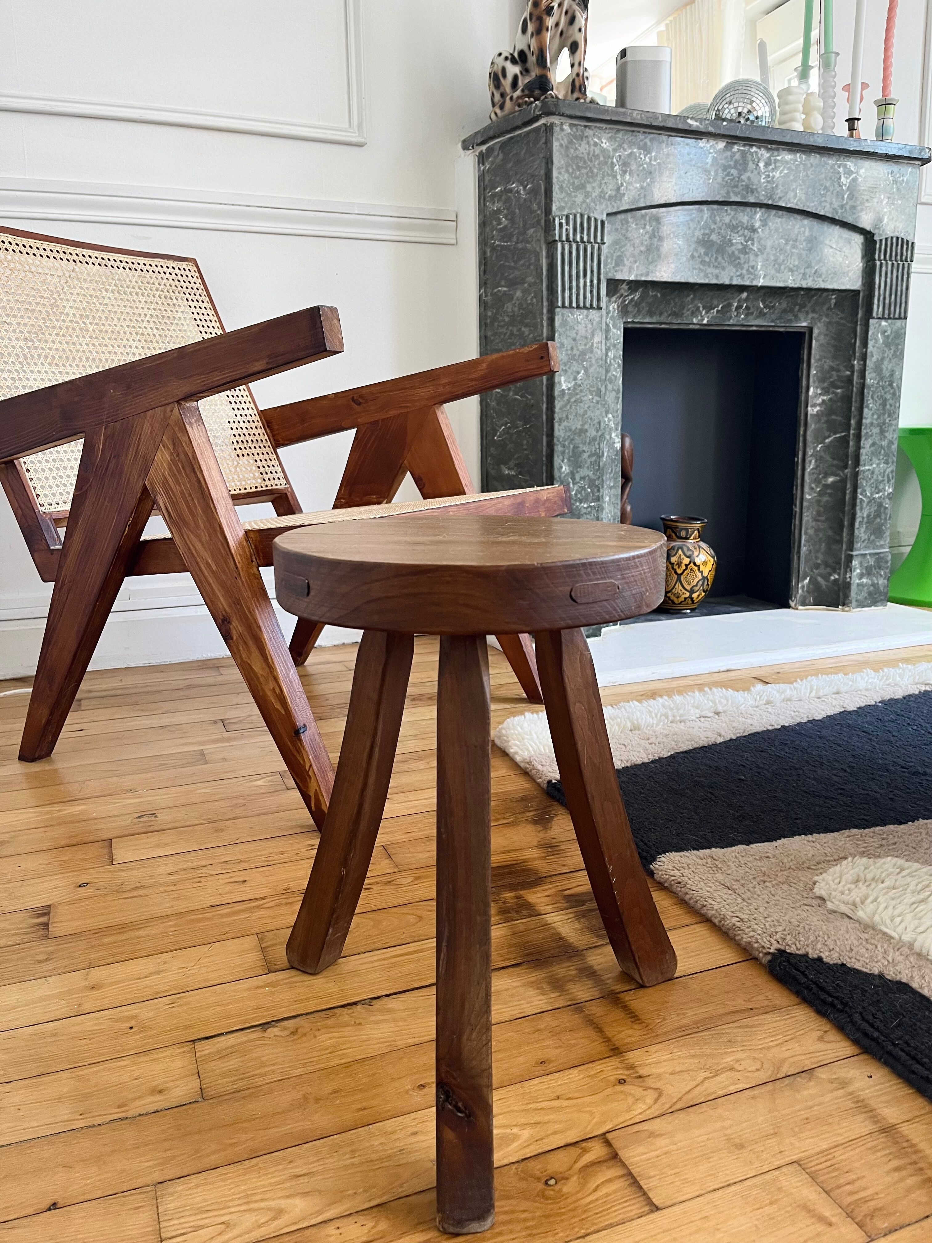 Brutalist wooden stool