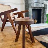 Brutalist wooden stool