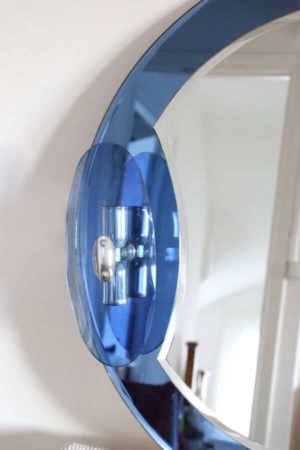 Miroir bleu cobalt, design italien, circa 1970