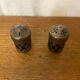 Pair of Antique Silver Metal Salt Cellars + Cobalt Blue Glass Salt and Pepper Shakers