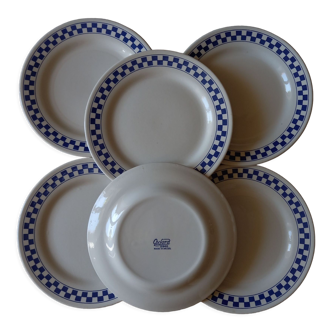 6 dessert plates blue checkerboard décor style Lustucru Oxford Brazil