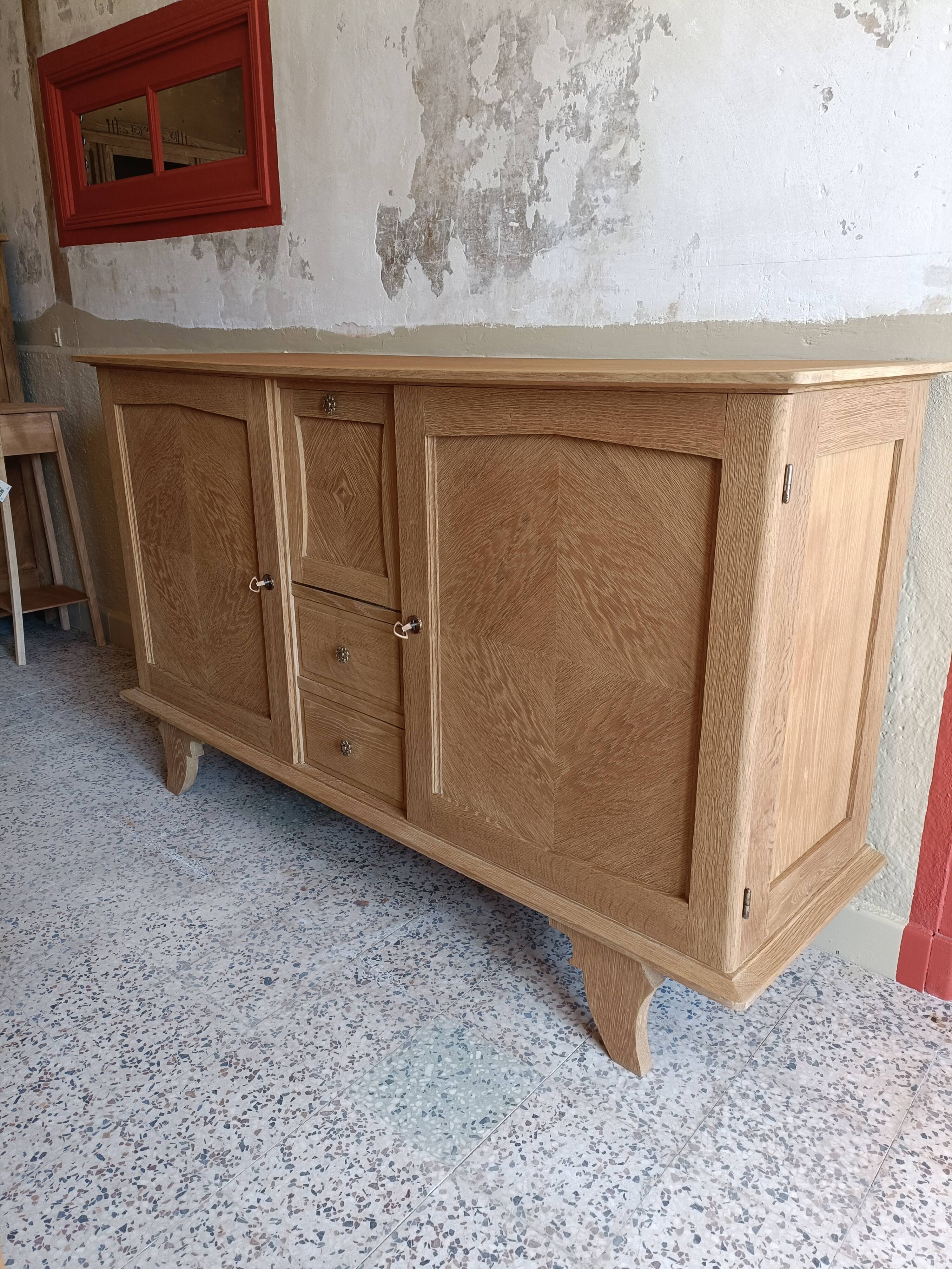 Enfilade 50/60 in solid oak and marquetry.