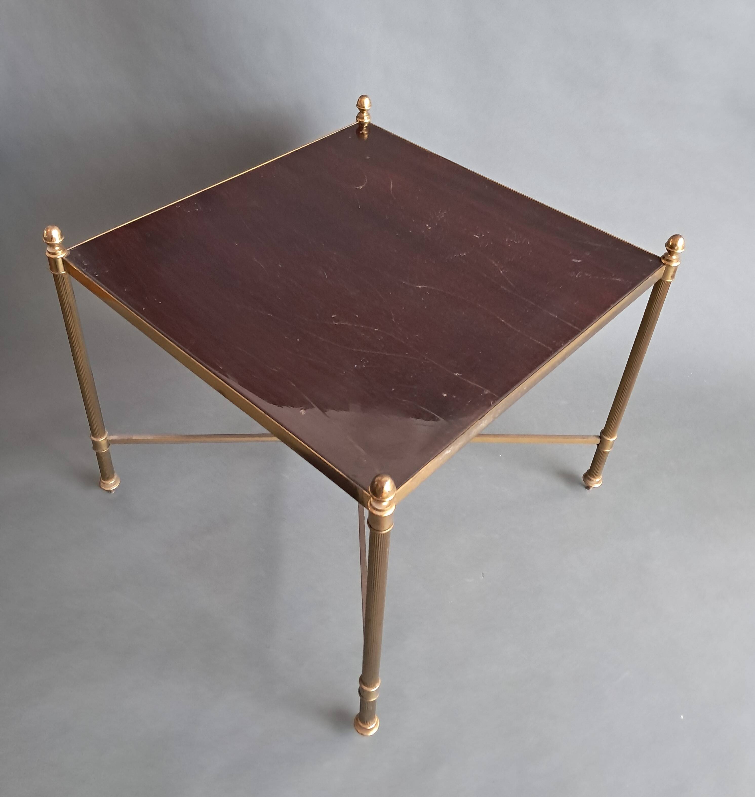 Neoclassical side table in gilded brass and solid mahogany top 1950/1960.