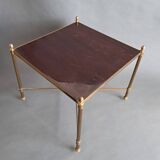 Neoclassical side table in gilded brass and solid mahogany top 1950/1960.