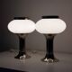 Pair of vintage futuristic style table lamps in chrome and opal glass.