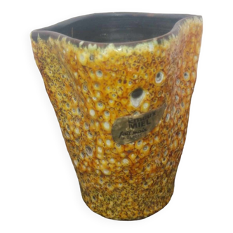 Vintage honey glazed ceramic vase handmade m.deposé 12.5x10.5 x 10 cm