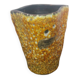 Vase émaux miel vintage en céramique fait main m.deposé 12,5x10,5 x 10 cm