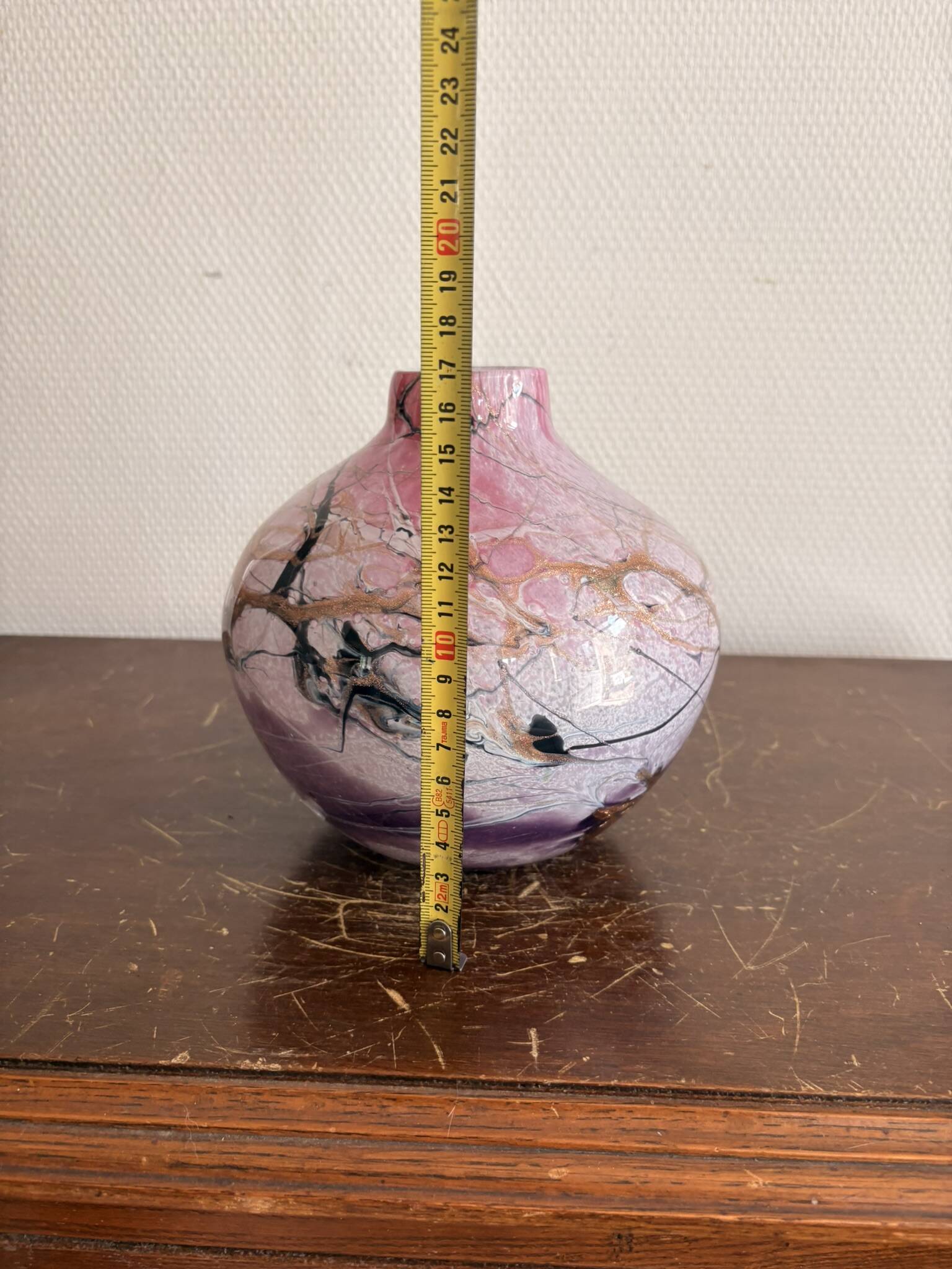 Michele Luzoro Round Vase Biot Glassworks Blown Glass Rose Gold Inclusion