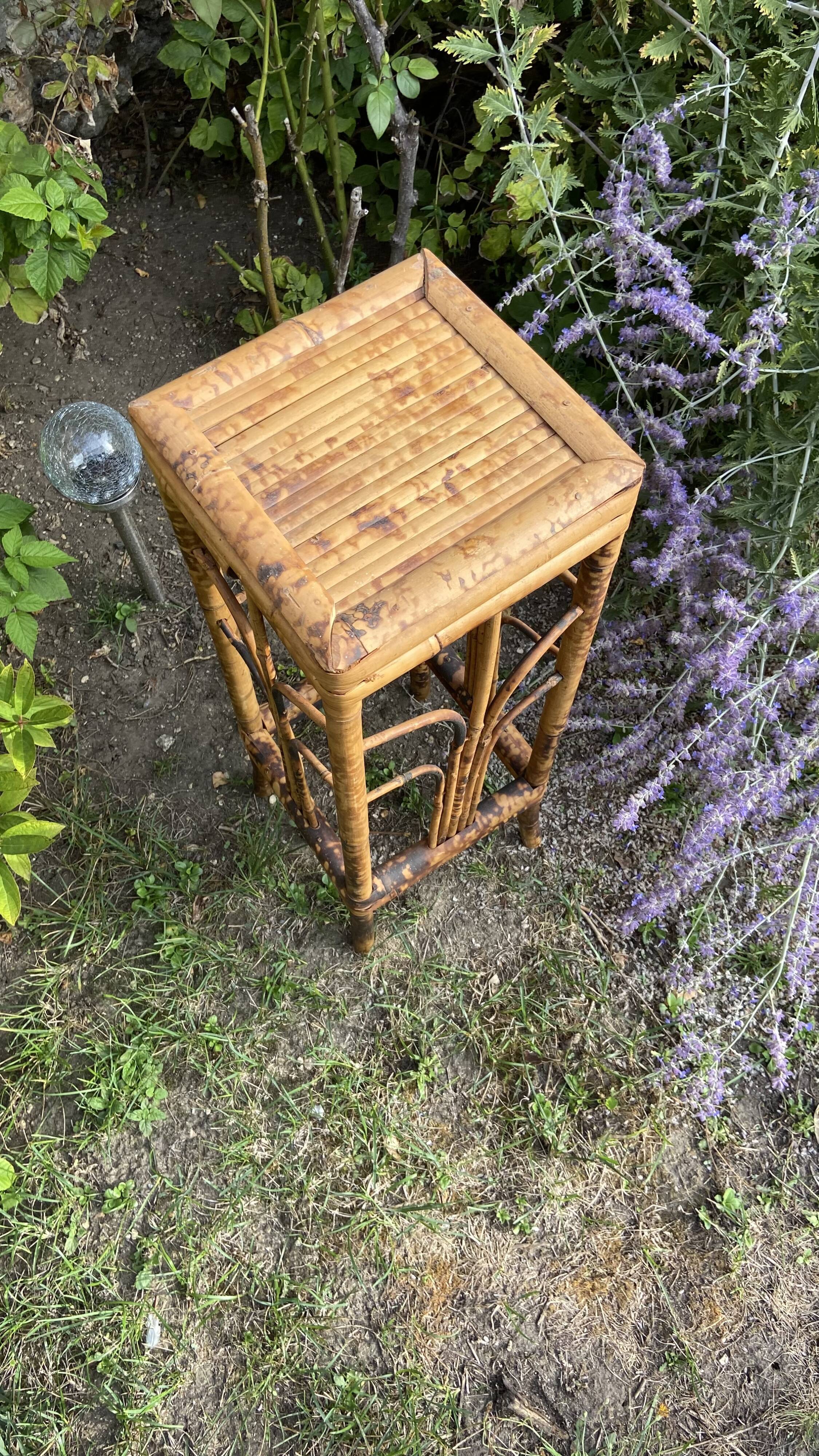 Plant holder or harness in rattan and vintage bamboo