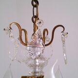 French antique bronze glass & crystal 5 light cage chandelier 4032