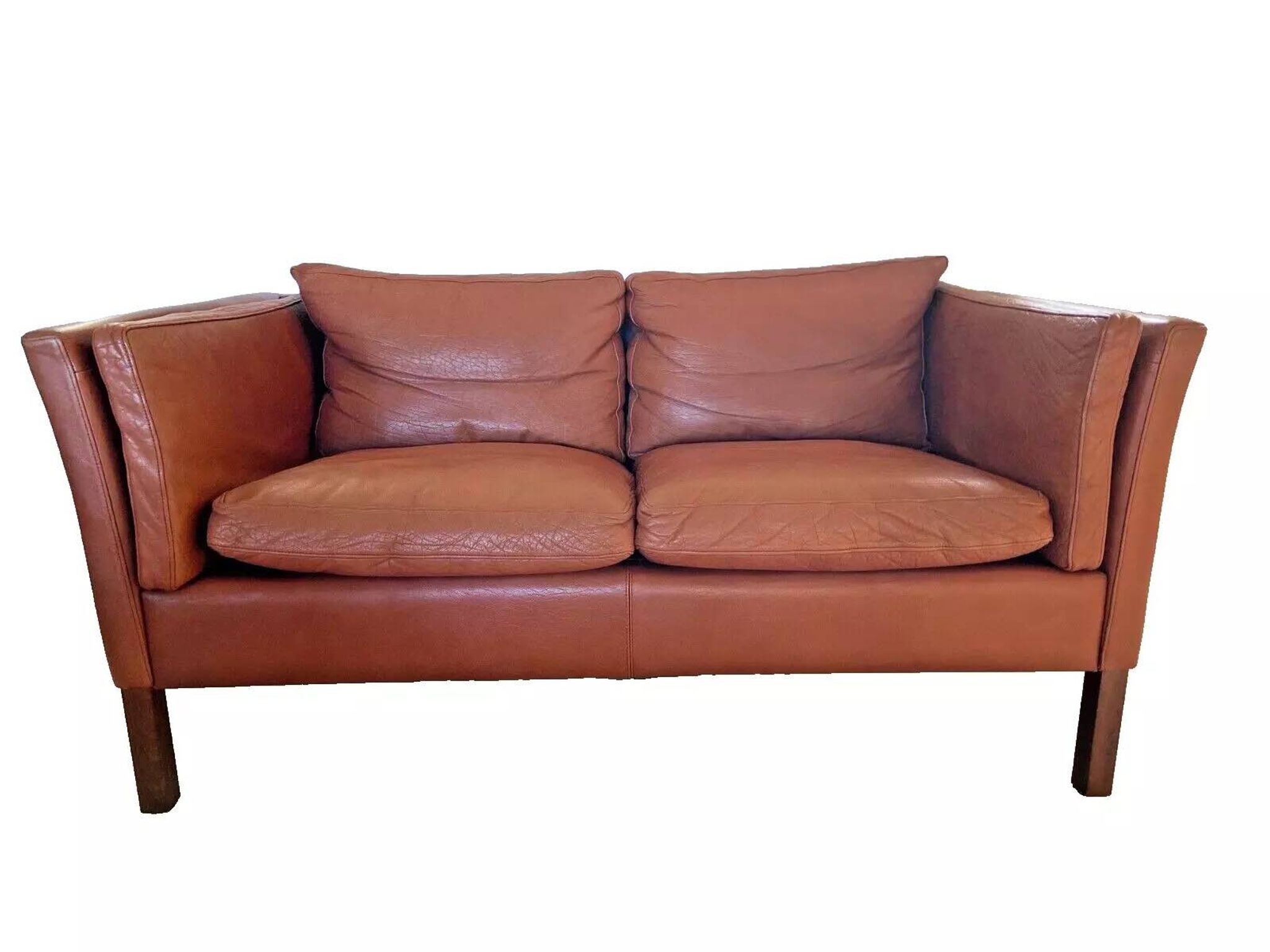 Vintage danish mid century  cognac leather 2 seater stouby sofa