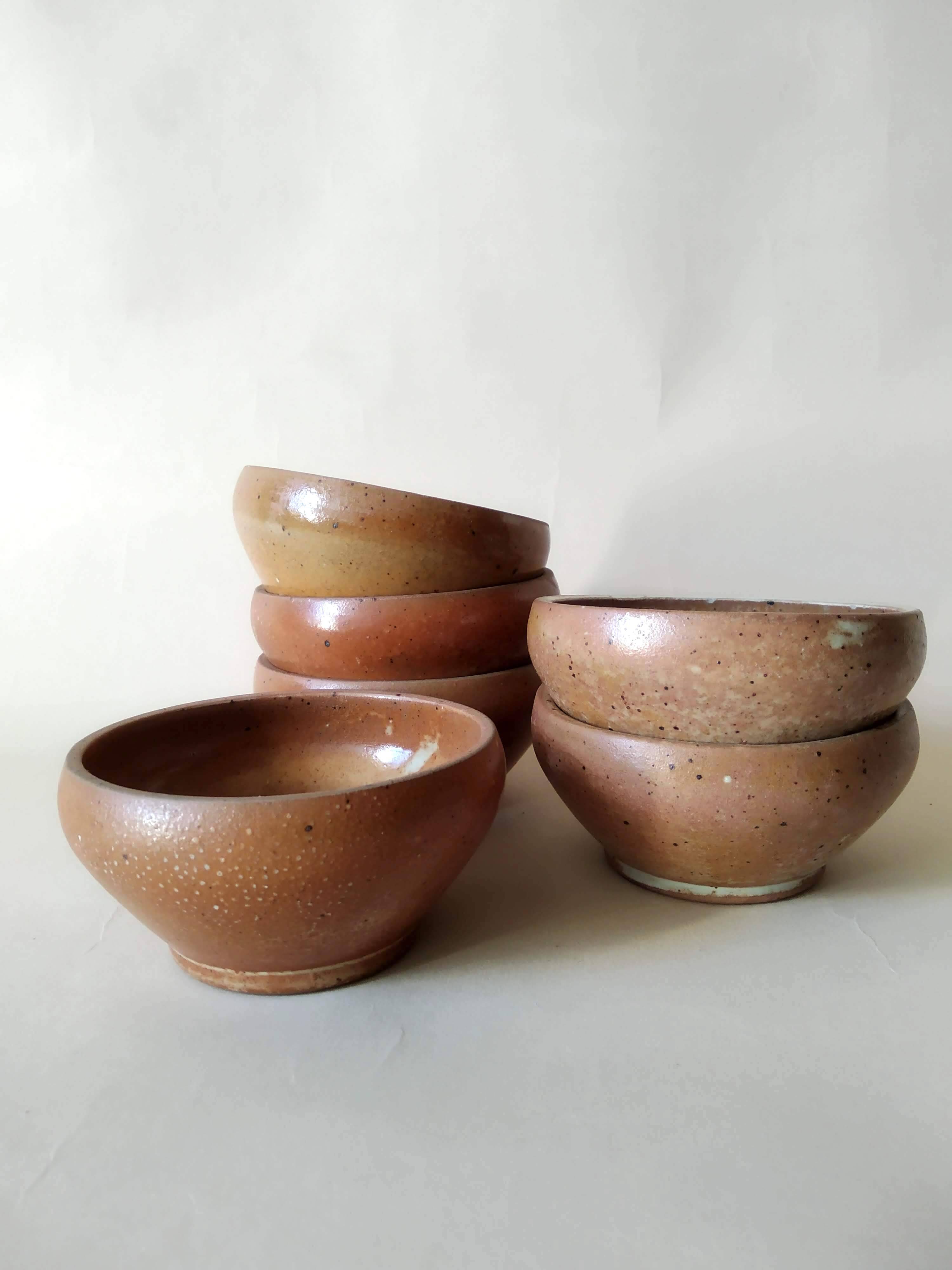 Lot de 6 bols en grès fabrication artisanale années 70 vintage