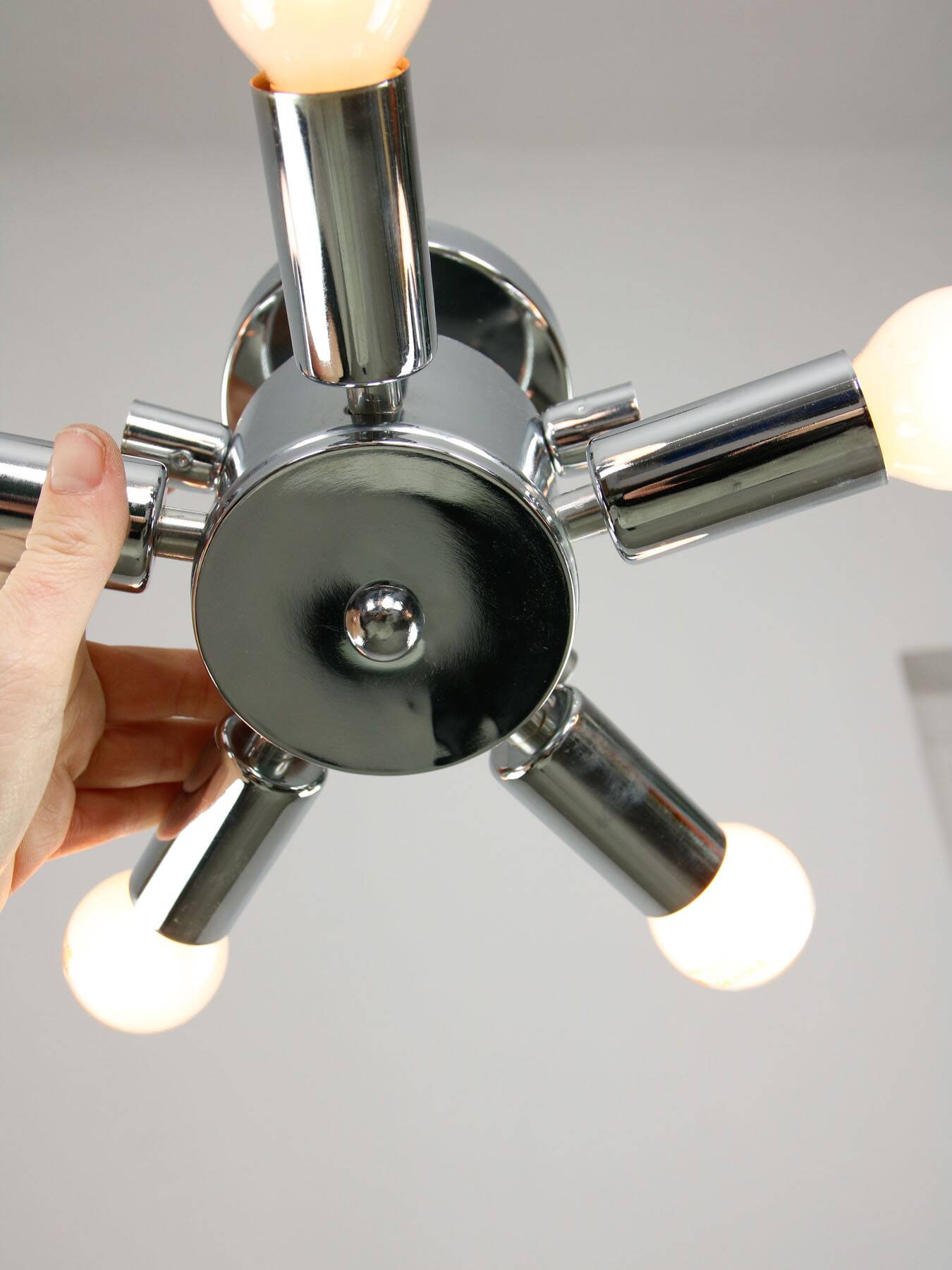 Lampe de plafond vintage en chrome et opaline italienne, années 80