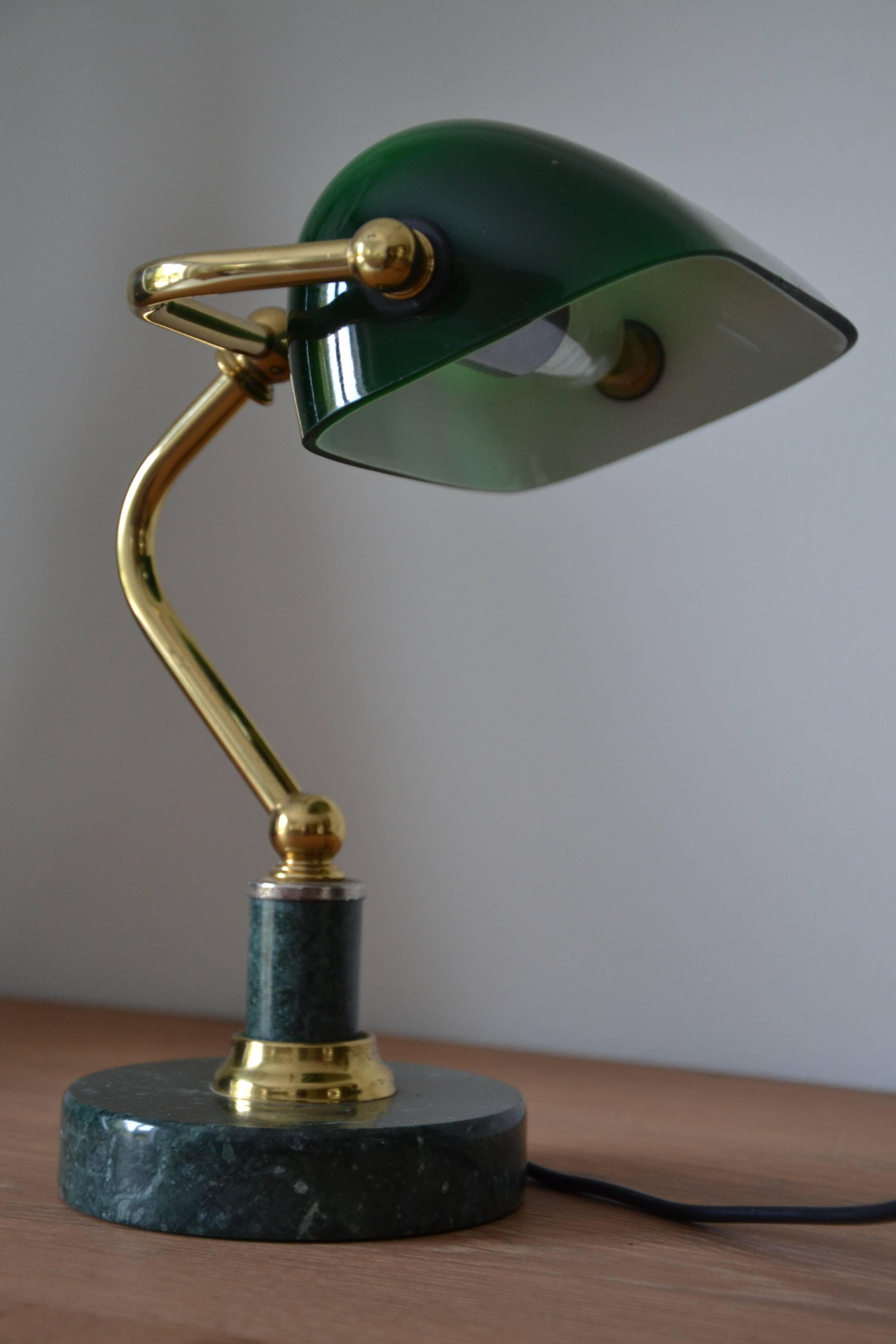 Lampe de banquier socle en marbre vert