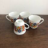 Set of 4 Bavaria 70's coffee cups with multicolored flowers