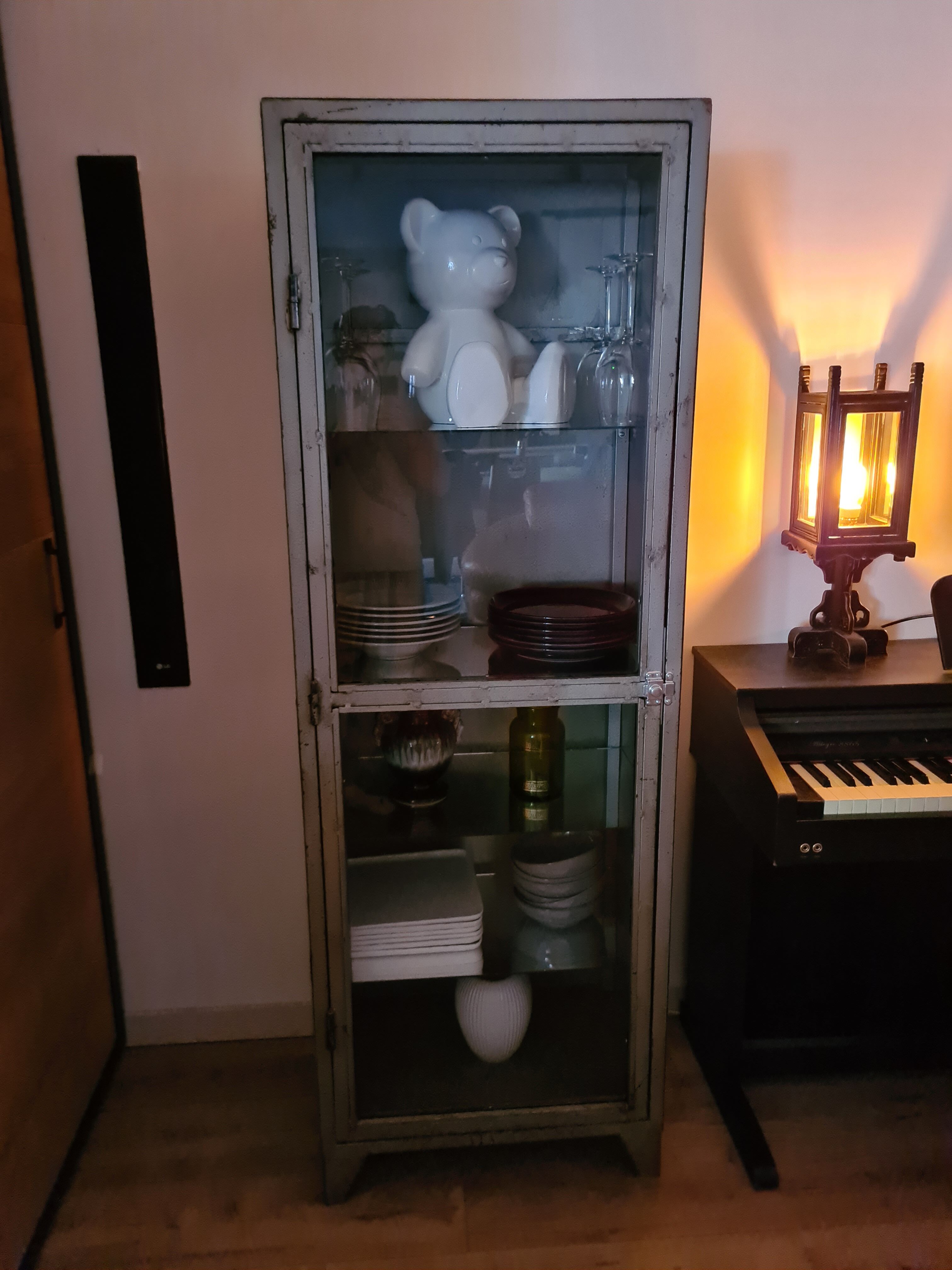 Vintage industrial showcase with LED interior lighting