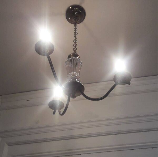 Lustre 1950, 1960 3 lumières métal doré et verre