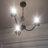 Chandelier 1950, 1960 3 lights gold metal and glass