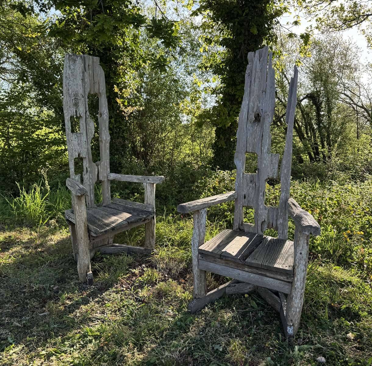 Paire de fauteuils en bois flotté