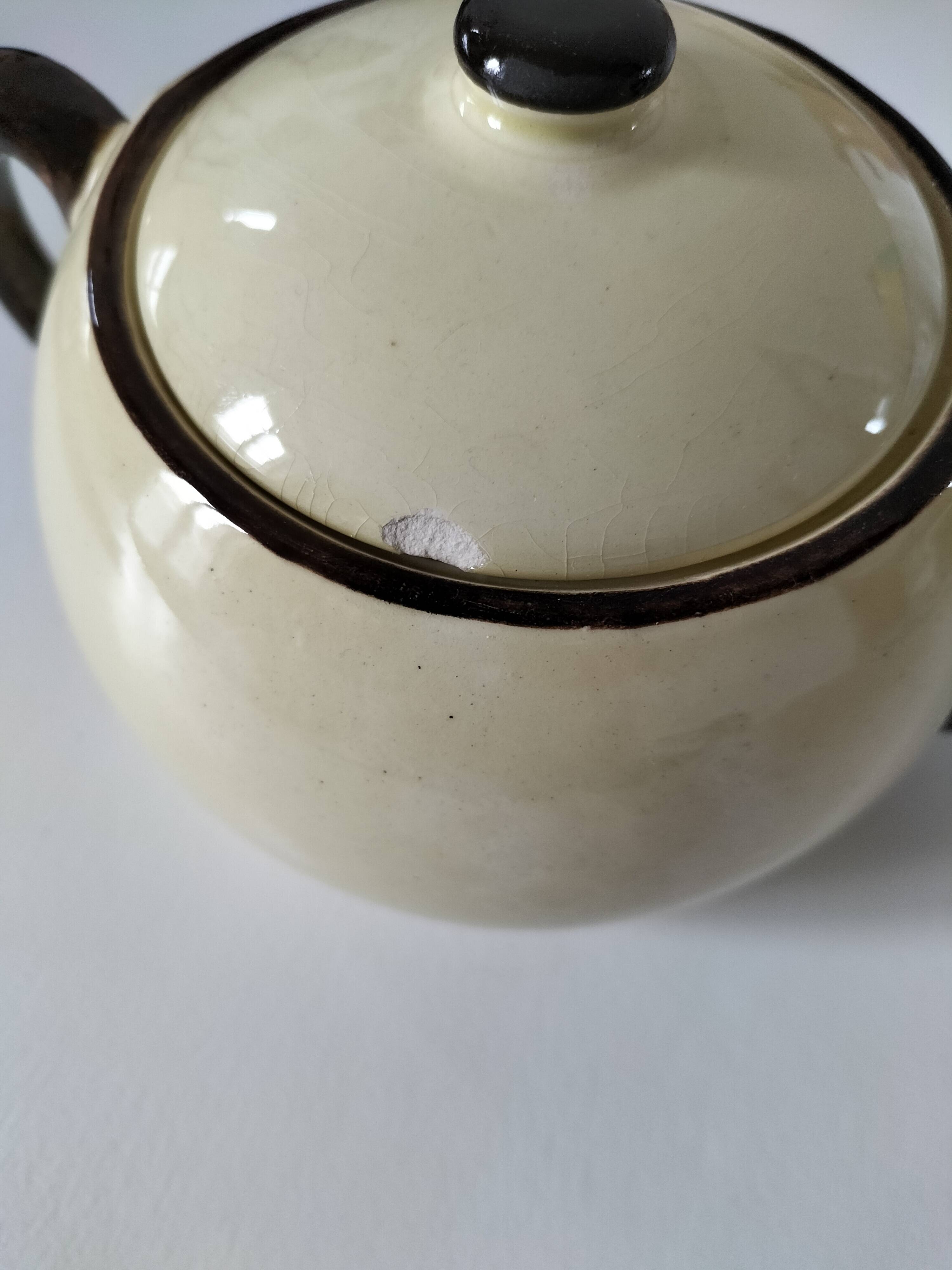 HBCM Sugar Bowl and Milk Jug Duo - Vintage Cream and Brown Earthenware