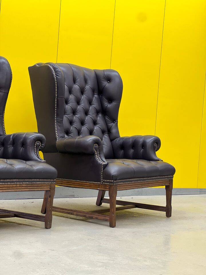 Vintage Tufted Leather Chesterfield Style Wing Back Chair (Price is For One Chair)