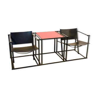 Ensemble de chaises longues en cuir cubic FM62 et table assortie par Radboud Van Beekum pour Pastoe