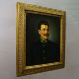 Old oil painting, portrait of a folkloric Austrian man, Vienna 1892.