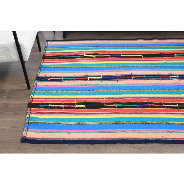 1970s Vintage Turkish Oushak Handmade Wool Cotton Blue Area Rug 155x233