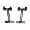 Pair of chrome metal double candlesticks