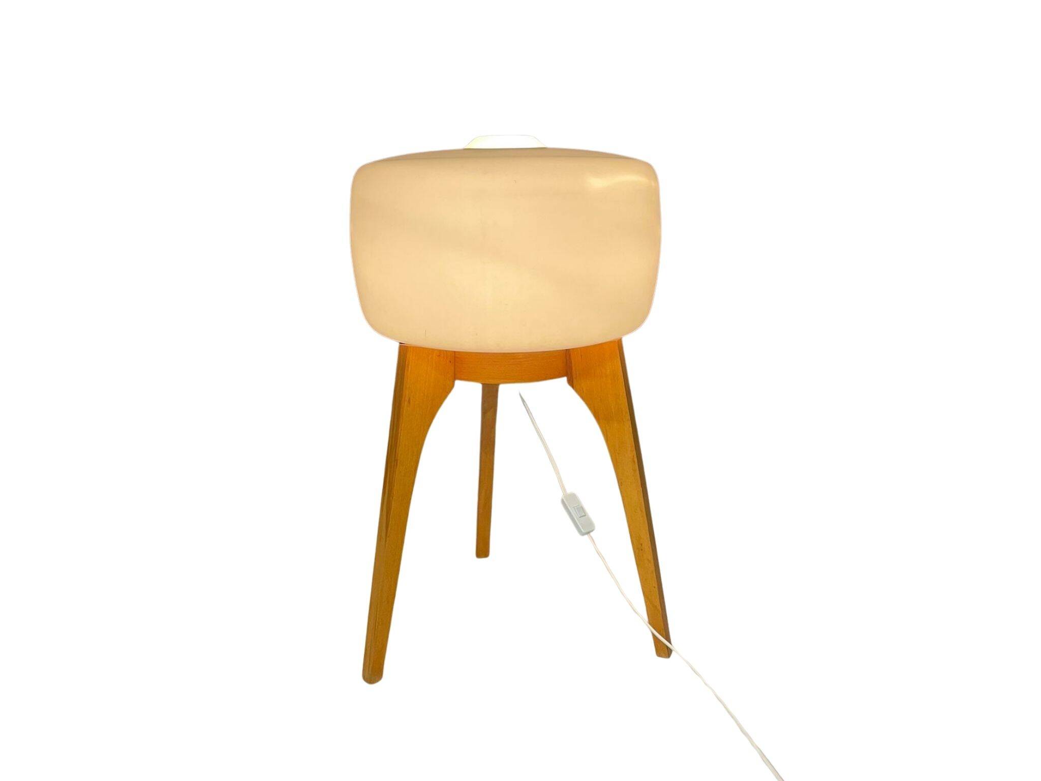 Grand lampadaire ULUV, bois et verre dépoli, Tchécoslovaquie, années 1960