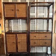 Vintage rattan shelving unit